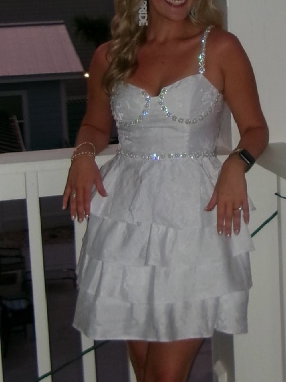 Pearl-Trim White Tiered Cocktail Dress - Picture 2 of 2